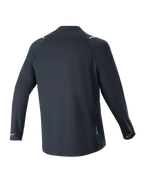 Jersey de manga larga Alpinestars A-Aria Switch, negro, vista trasera, tejido de poliéster ligero y transpirable, con una parte trasera más larga para cobertura y logotipos de Alpinestars reflectantes en los puños, ajuste de rendimiento para ciclismo de montaña
