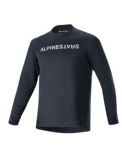 Alpinestars A-Aria Switch Jersey de manga larga, jersey para ciclismo MTB, negro, logotipo blanco de Alpinestars en el pecho, cuello redondo, tejido ligero y transpirable, ajuste de rendimiento para conducción todoterreno