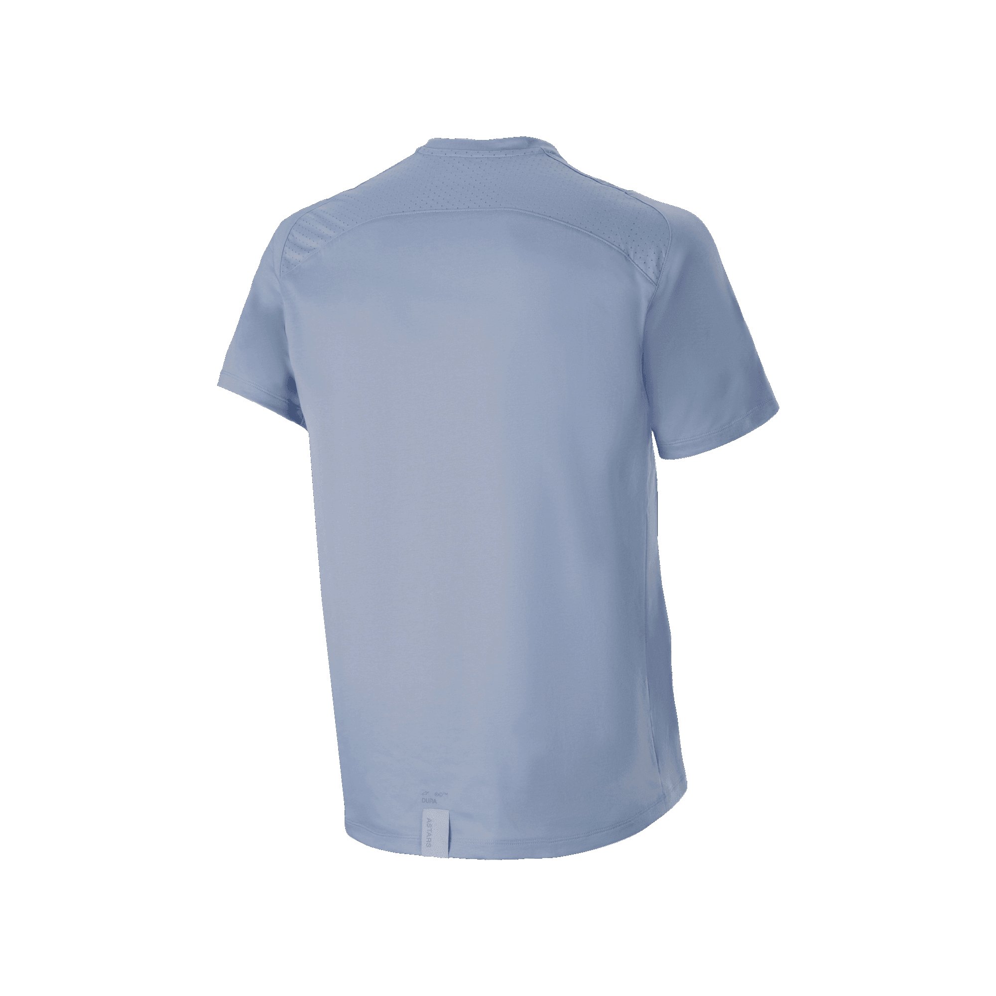 Jersey de manga corta Alpinestars A-Dura Dri Astar, color Infinity Blue, vista posterior con paneles de ventilación de malla en la parte superior de la espalda y los hombros, dobladillo con cola más larga, equipamiento técnico para ciclismo MTB