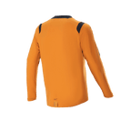 Alpinestars A-Dura Dri Wool Long Sleeve Jersey, Dark Gold, vista trasera con paneles de malla negra en los hombros y el cuello, ropa técnica de ciclismo de montaña con la parte trasera más larga