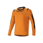 Alpinestars A-Dura Dri Wool Jersey - Manga Larga, jersey de ciclismo de montaña, color oro oscuro, cuello redondo negro y paneles de malla en hombros y brazos, logotipo de Alpinestars en el pecho, mezcla técnica de lana para rodar por senderos