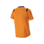 Jersey de manga corta Alpinestars A-Dura Dri Wool, oro oscuro, vista trasera con paneles de malla negros en los hombros y parte trasera más larga, ropa de ciclismo de alto rendimiento