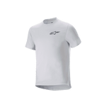 Jersey Alpinestars A-Aria Astar, jersey de ciclismo de manga corta, color White Dove, con un pequeño logotipo negro de Alpinestars en el pecho, ajuste de rendimiento con parte trasera caída para MTB