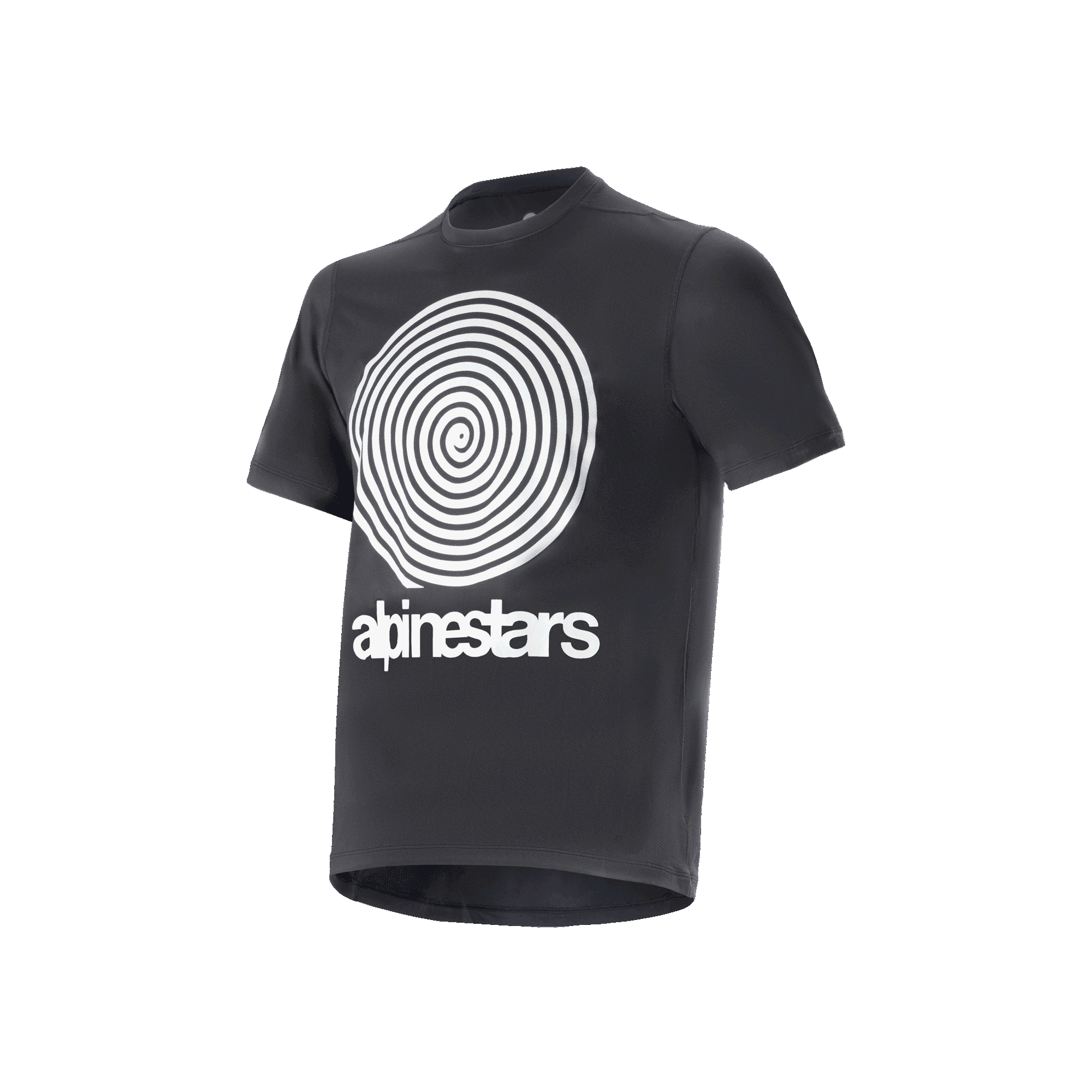 Alpinestars A-Dura Oscar Jersey, jersey de manga corta para ciclismo de montaña, negro, diseño gráfico de espiral Oscar vintage y logotipo en blanco, ropa de ciclismo de alto rendimiento