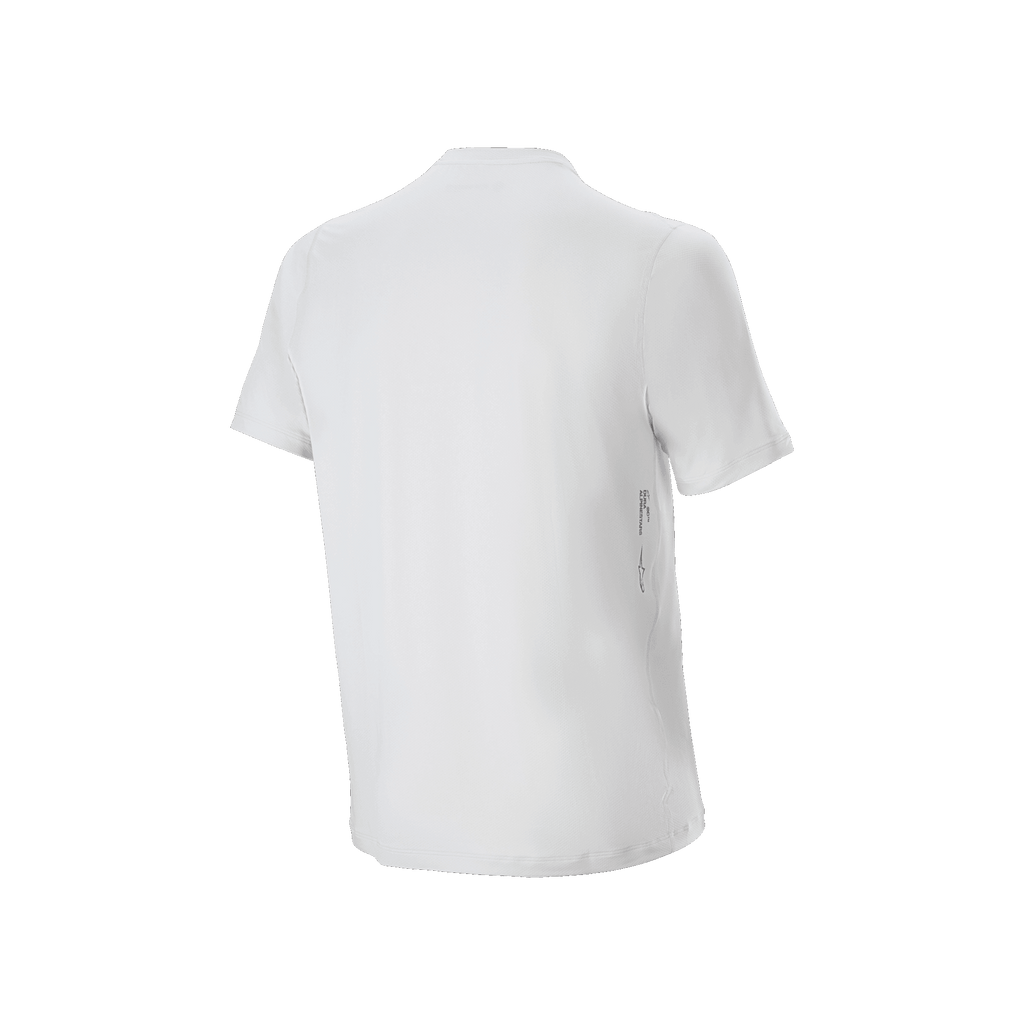Alpinestars A-Dura Oscar Jersey - Manga Corta, jersey de ciclismo, blanco White Dove, vista trasera, diseño blanco minimalista con un pequeño logotipo vertical en la parte inferior derecha de la espalda, equipamiento de alto rendimiento para bicicleta de montaña