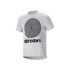 Alpinestars A-Dura Oscar Jersey de manga corta, White Dove, con un gran gráfico de espiral Oscar vintage en negro y el logotipo de Alpinestars en la parte delantera, material de jacquard técnico para ciclismo de montaña