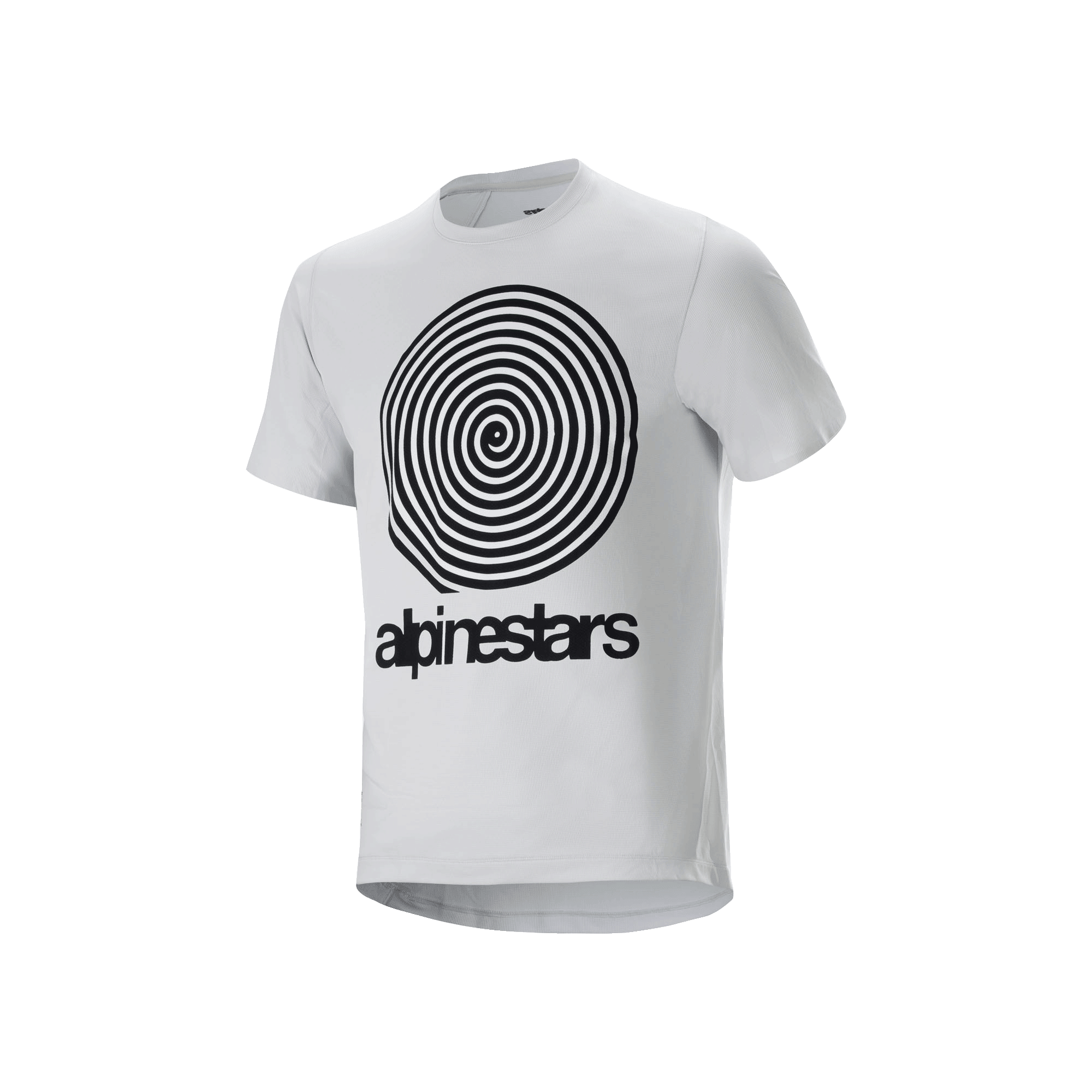 Alpinestars A-Dura Oscar Jersey de manga corta, White Dove, con un gran gráfico de espiral Oscar vintage en negro y el logotipo de Alpinestars en la parte delantera, material de jacquard técnico para ciclismo de montaña