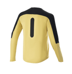 Alpinestars Drop Meta Jersey - Manga Larga, jersey de mountain bike, dorado y negro, vista trasera con paneles negros en los hombros y gráfico vertical, tejido de malla ligero con parte trasera extendida para ciclismo de montaña