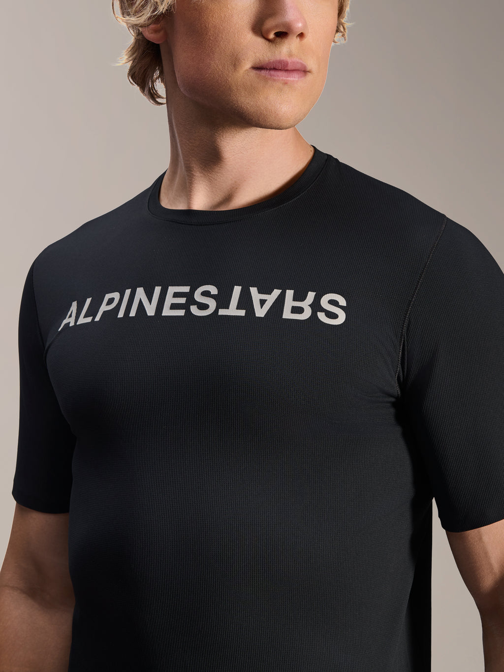 Alpinestars A-Aria Switch Jersey - Short Sleeve, Black, featuring white Alpinestars logo across the chest, performance fit, breathable men's cycling apparel