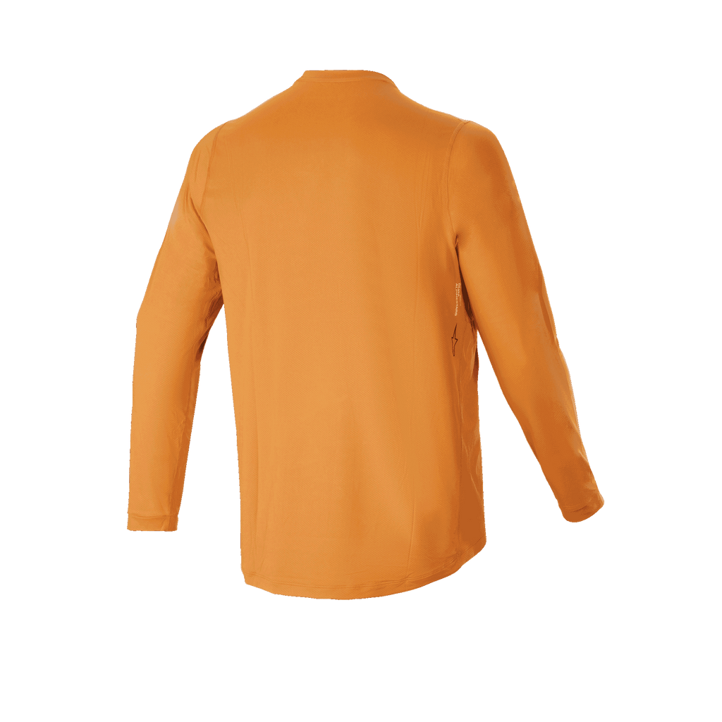 Alpinestars A-Dura Rocker Long Sleeve Jersey, jersey de ciclismo de montaña, oro oscuro, vista posterior, con cola extendida para mayor cobertura y material jacquard de alto rendimiento