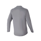 Jersey de manga larga Alpinestars A-Dura Rocker, gris oscuro, vista posterior que destaca la parte trasera más larga, ropa de ciclismo MTB casual con un ajuste regular