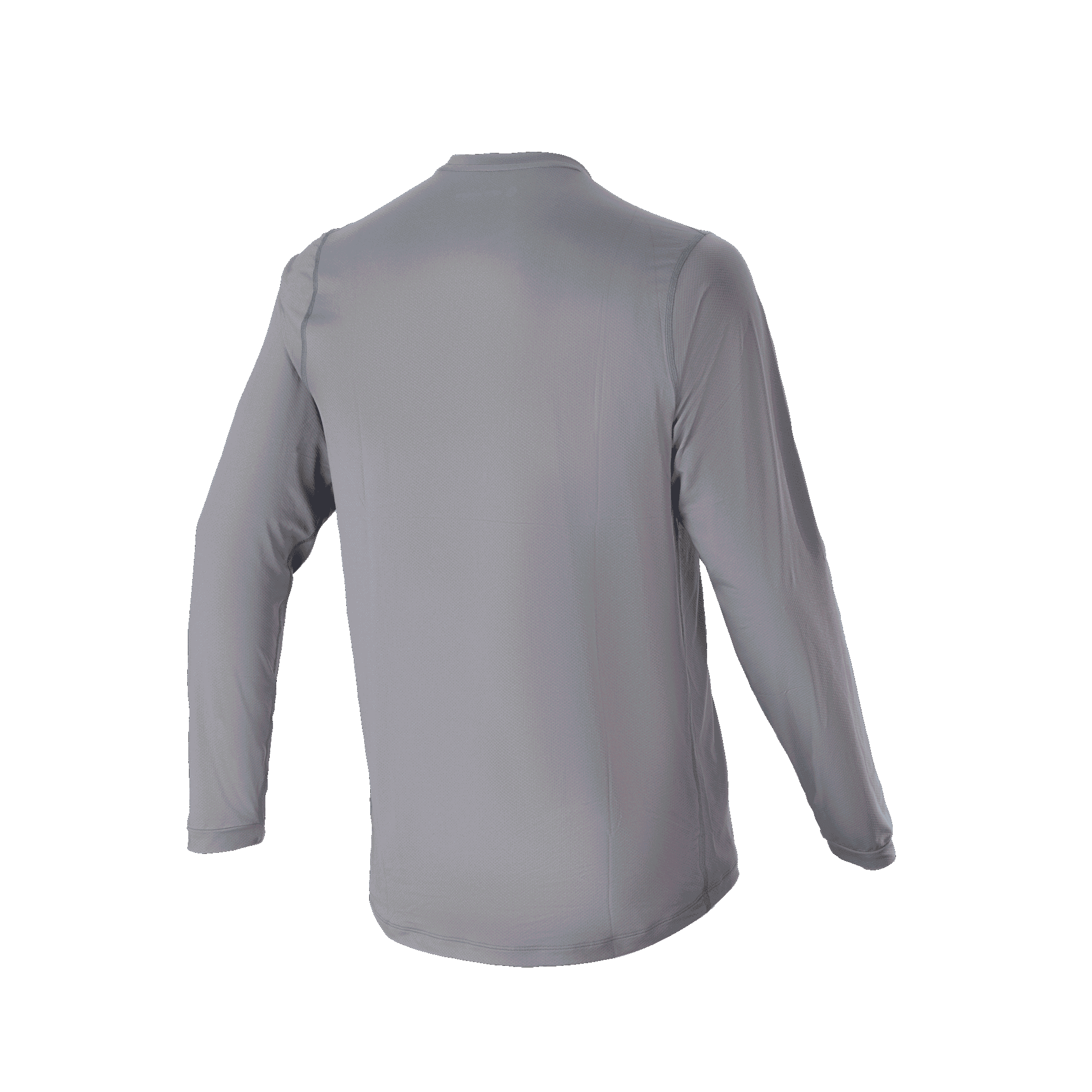 Jersey de manga larga Alpinestars A-Dura Rocker, gris oscuro, vista posterior que destaca la parte trasera más larga, ropa de ciclismo MTB casual con un ajuste regular