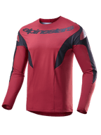 Alpinestars A-Supra Race Jersey, jersey de MTB de manga larga, color granate con paneles laterales negros y detalles blancos, con el logotipo de Alpinestars en el pecho, tejido microperforado ligero para competición de ciclismo de montaña
