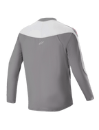 Alpinestars A-Supra Race Jersey de manga larga, jersey de MTB, gris oscuro y blanco, vista posterior con un pequeño logo de estrella, gráficos rojos en los hombros y ajuste de rendimiento para carreras off-road