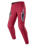 Alpinestars A-Supra Race Pants, pantalones de carreras para MTB, color borgoña con grandes logotipos de estrellas blancas y negras en los muslos, con ventilación perforada por láser, cierre de trinquete negro en la cintura y un ajuste de rendimiento entallado para el ciclismo de montaña