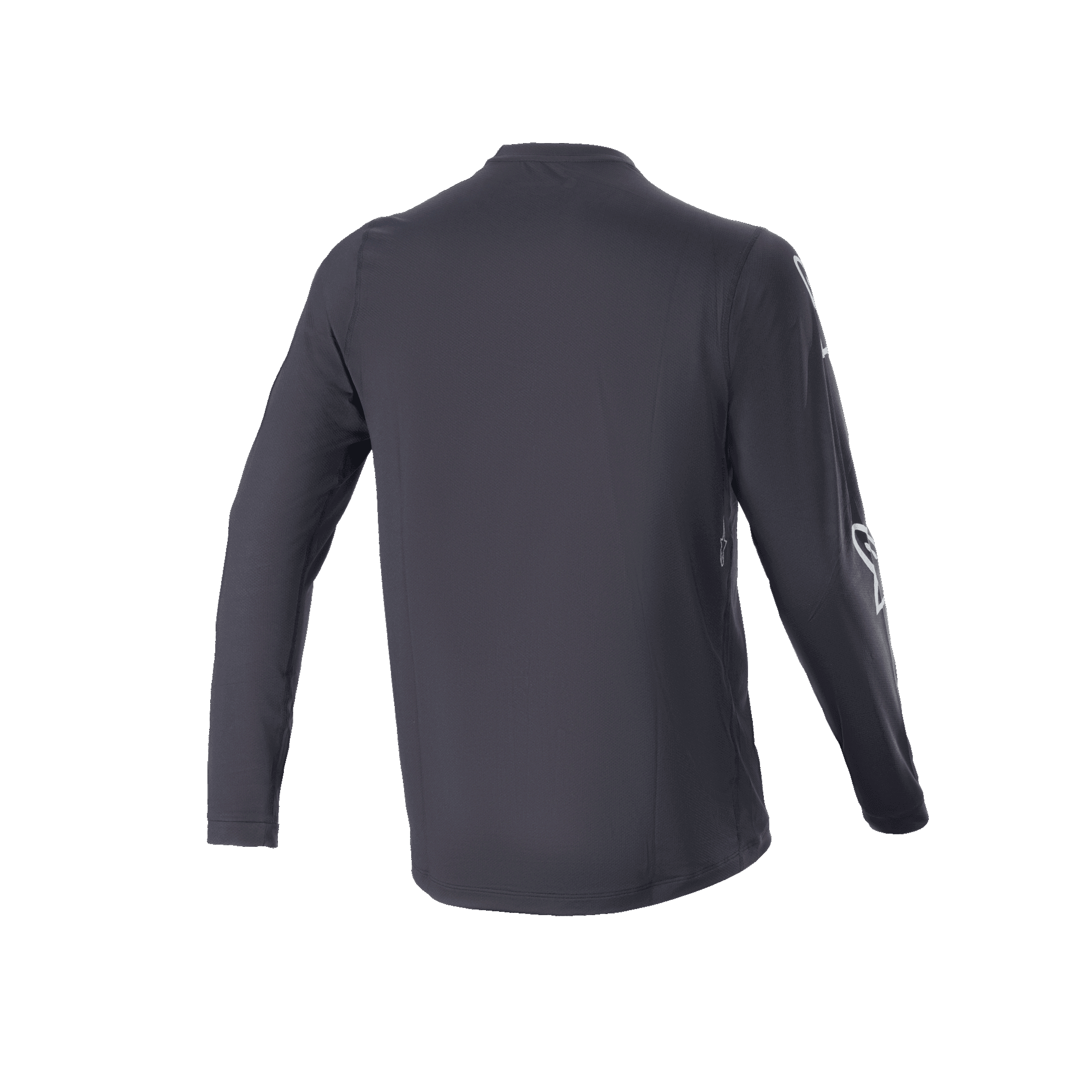 Jersey de manga larga Alpinestars A-Dura Switch, negro, vista posterior, con diseño de cola caída y logotipo sutil en la manga, jersey ligero para ciclismo de montaña MTB