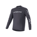 Jersey de manga larga Alpinestars A-Dura Switch, negro, logotipo de Alpinestars blanco en el pecho y estrellas en las mangas, tejido técnico ligero, ropa de ciclismo MTB
