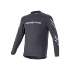 Jersey de manga larga Alpinestars A-Dura Switch, negro, logotipo de Alpinestars blanco en el pecho y estrellas en las mangas, tejido técnico ligero, ropa de ciclismo MTB