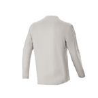 Jersey de manga larga Alpinestars A-Dura Switch, gris claro, vista trasera que muestra las mangas largas y el diseño de cola caída, tejido jacquard ligero que absorbe la humedad para ciclismo de montaña
