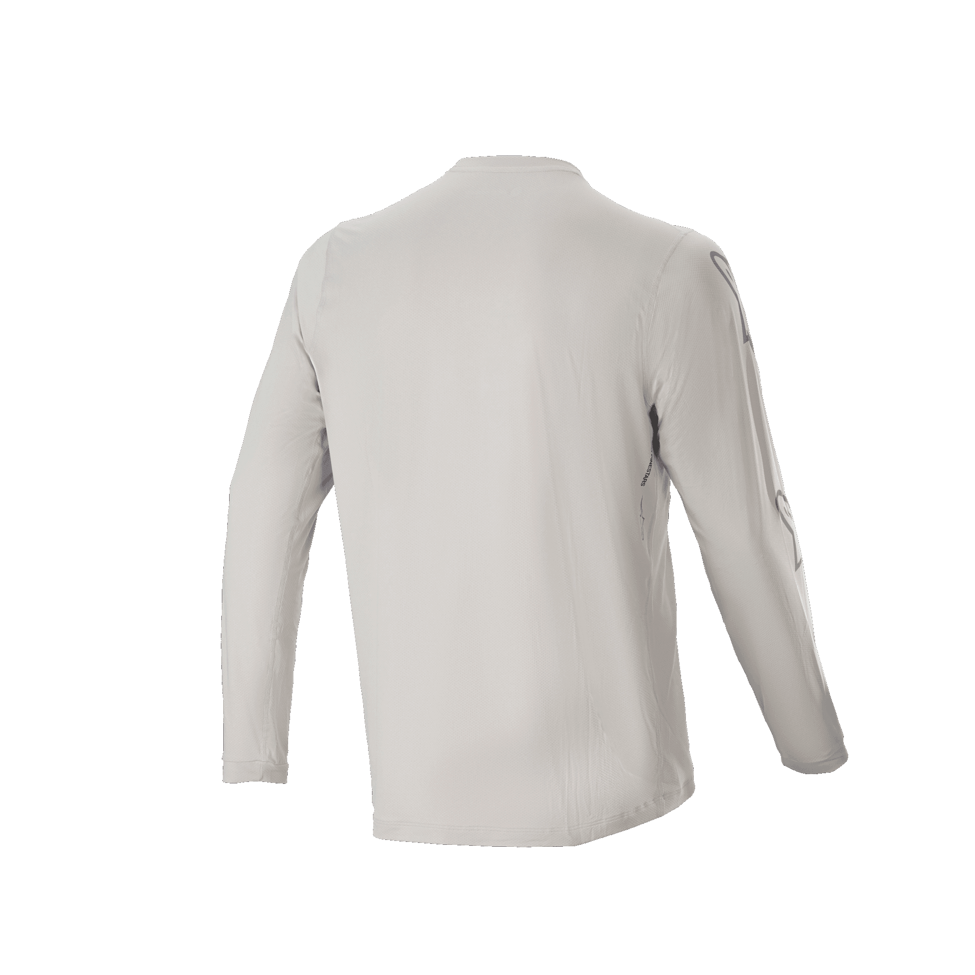 Jersey de manga larga Alpinestars A-Dura Switch, gris claro, vista trasera que muestra las mangas largas y el diseño de cola caída, tejido jacquard ligero que absorbe la humedad para ciclismo de montaña