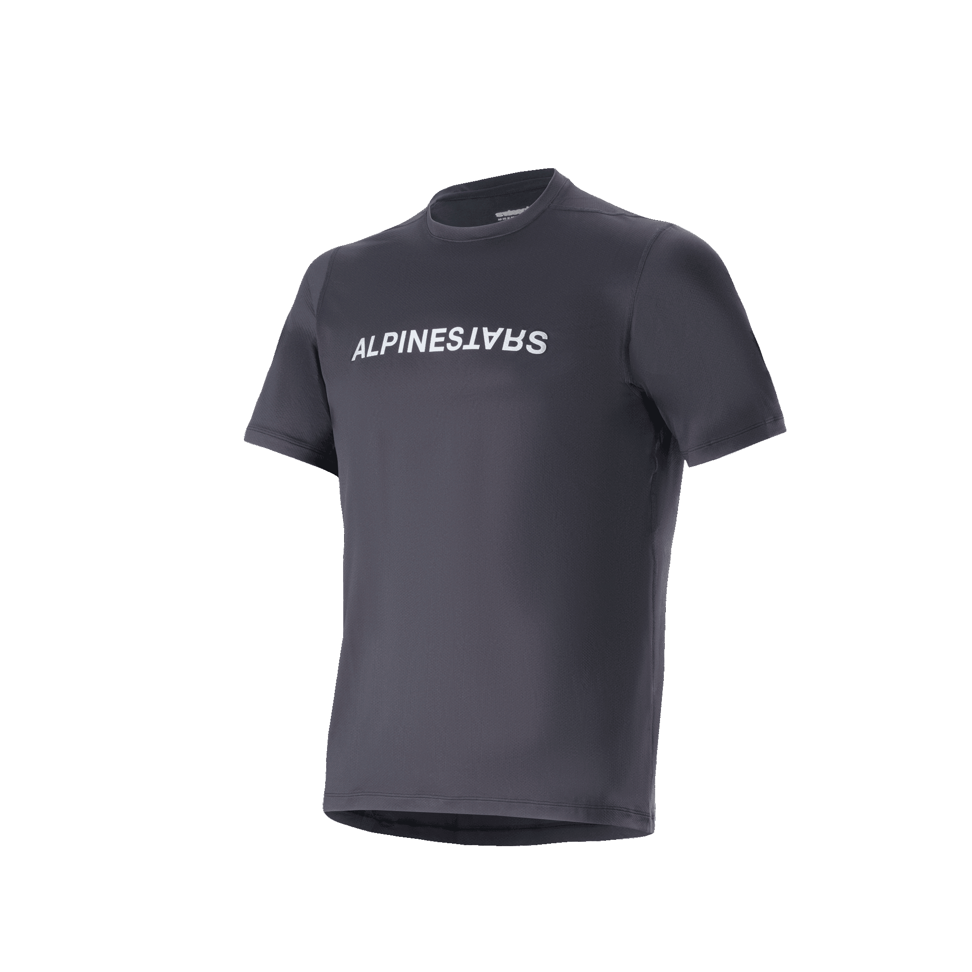 Camiseta Alpinestars A-Dura Switch de manga corta, color negro, con el logotipo de Alpinestars en blanco en el pecho, tejido jacquard ligero que absorbe la humedad, prenda de alto rendimiento casual para ciclismo de montaña