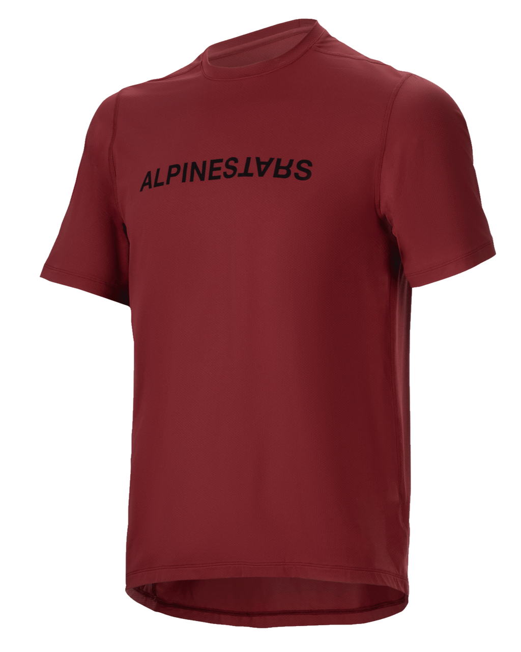 Alpinestars A-Dura Switch Jersey, camiseta de manga corta para MTB, burdeos, logotipo negro en el pecho, tejido ligero que absorbe la humedad, cuello redondo y parte trasera más larga, diseñada para ciclismo de montaña