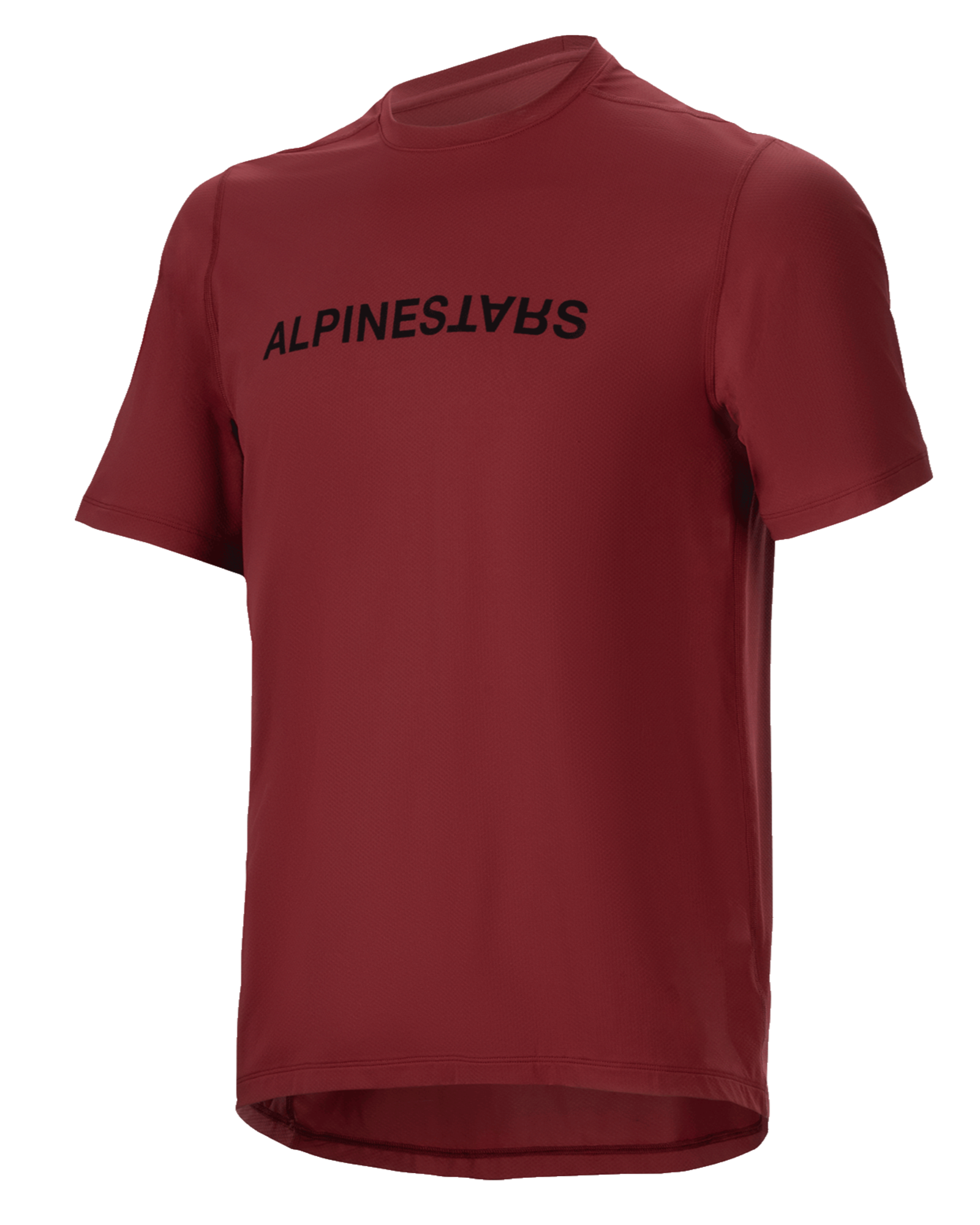 Alpinestars A-Dura Switch Jersey, camiseta de manga corta para MTB, burdeos, logotipo negro en el pecho, tejido ligero que absorbe la humedad, cuello redondo y parte trasera más larga, diseñada para ciclismo de montaña