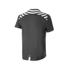 Jersey de manga corta Alpinestars A-Dura Dri Oscar, jersey de MTB, negro reflectante, vista trasera con franjas diagonales blancas en los hombros y la espalda, dobladillo con cola caída para mayor cobertura al pedalear