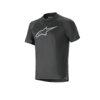 Jersey Alpinestars A-Dura Dri Oscar de manga corta, negro reflectante, con un gran logotipo plateado reflectante de Alpinestars en el pecho, jersey técnico de ciclismo de montaña de ajuste regular
