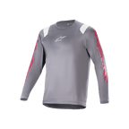 Alpinestars A-Supra Astar Jersey de manga larga, jersey de MTB gris oscuro con gráficos rojos en las mangas y detalles blancos en los hombros, logo Astars blanco en el pecho, ropa de ciclismo de alto rendimiento para mountain bike