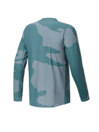 Jersey Alpinestars Youth A-Dura Hollow Camo, jersey de MTB de manga larga, verde Silver Pine Camo, vista trasera con un pequeño detalle del logo y cola caída para mayor cobertura al pedalear