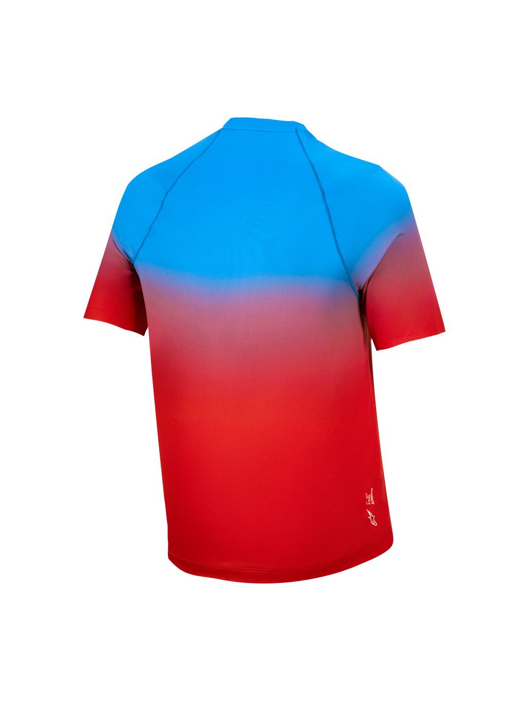 Jersey A-Dura Astars 2.0 juvenil de manga corta para MTB, degradado azul y rojo brillante, vista trasera.