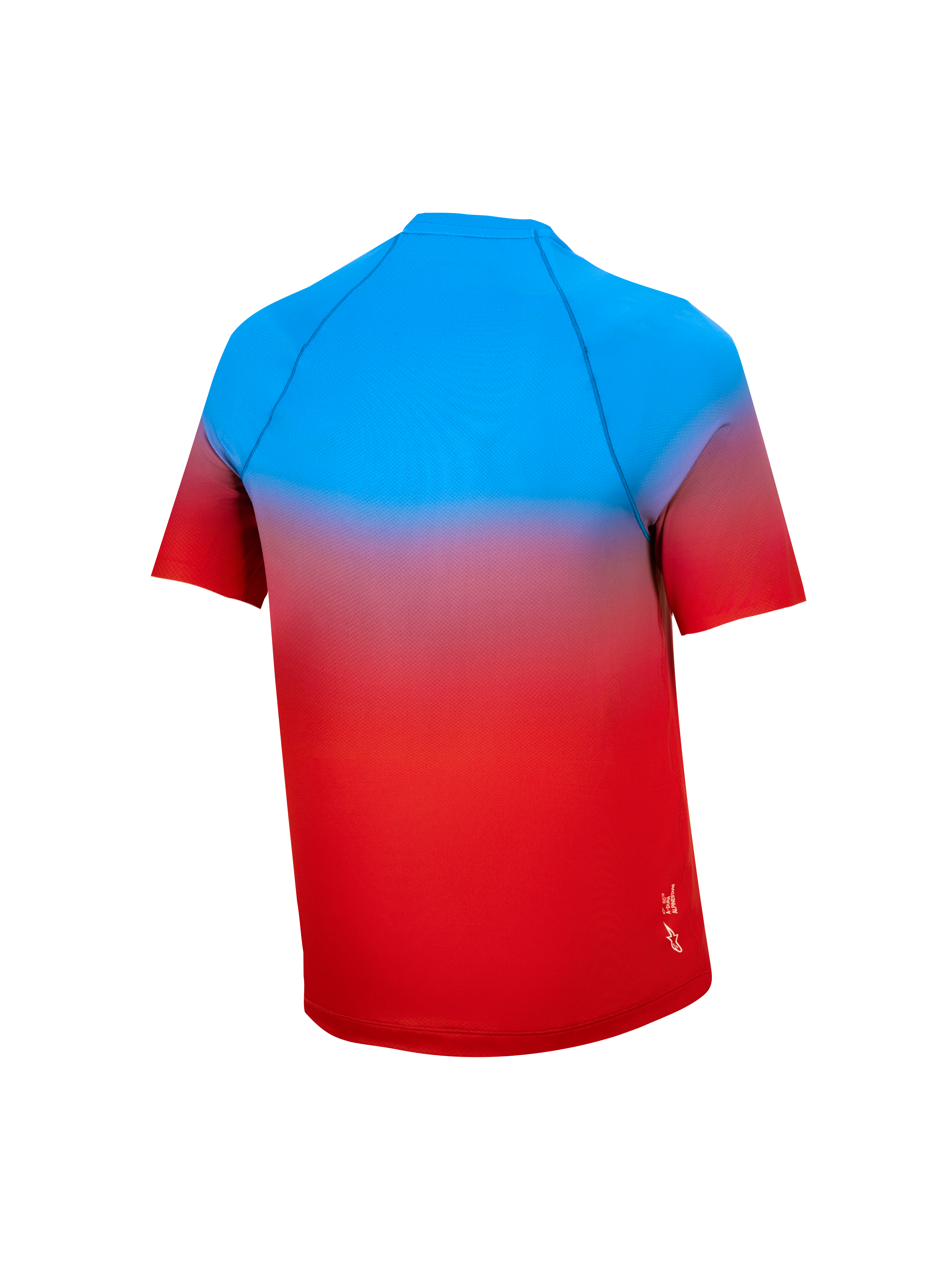 Jersey A-Dura Astars 2.0 juvenil de manga corta para MTB, degradado azul y rojo brillante, vista trasera.