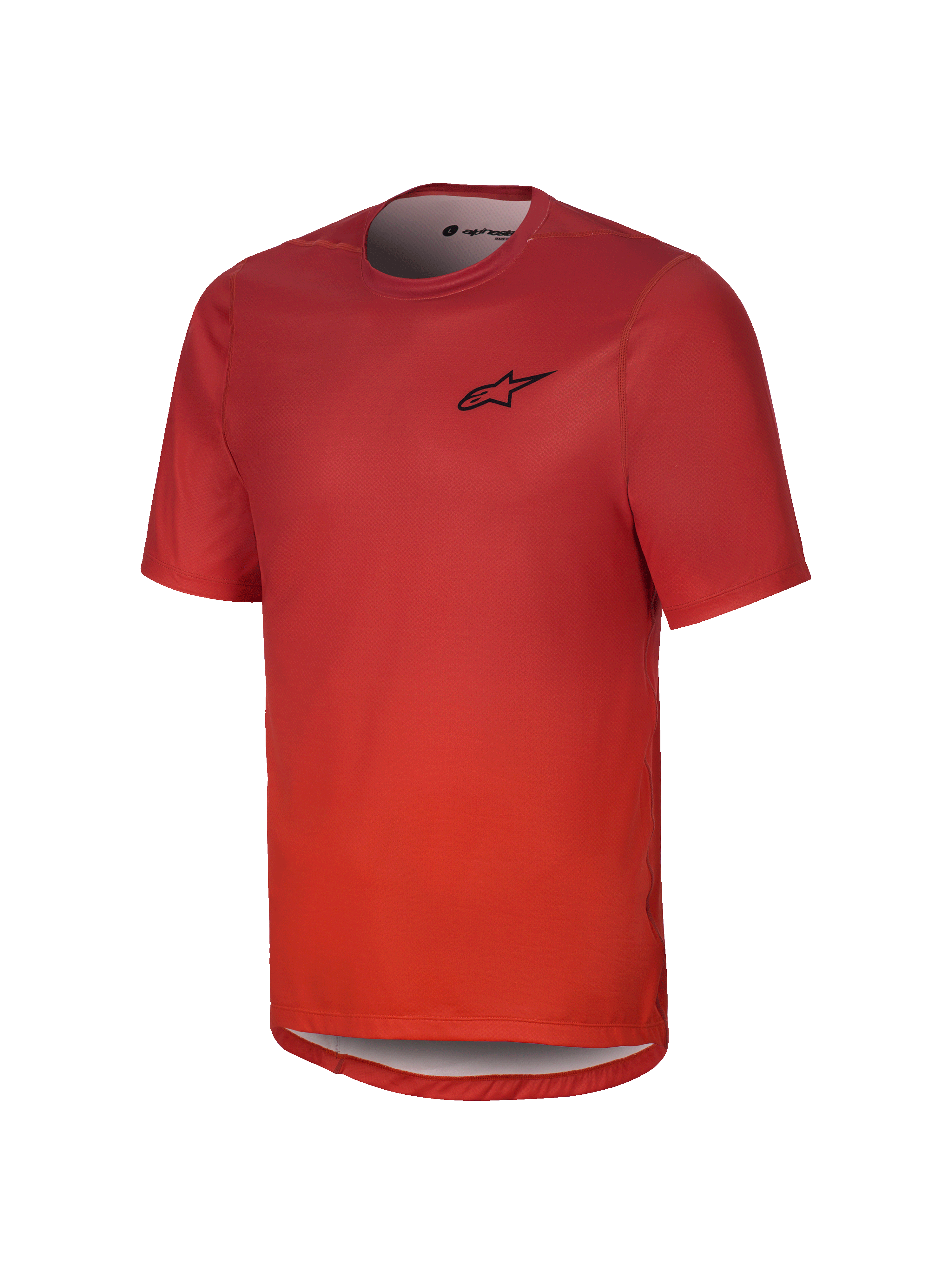Alpinestars Youth A-Dura Rise Jersey, camiseta de manga corta para jóvenes, color naranja Spicy Orange, con logotipo negro en el pecho, cuello redondo y parte trasera más larga, tejido jacquard transpirable para ciclismo de montaña