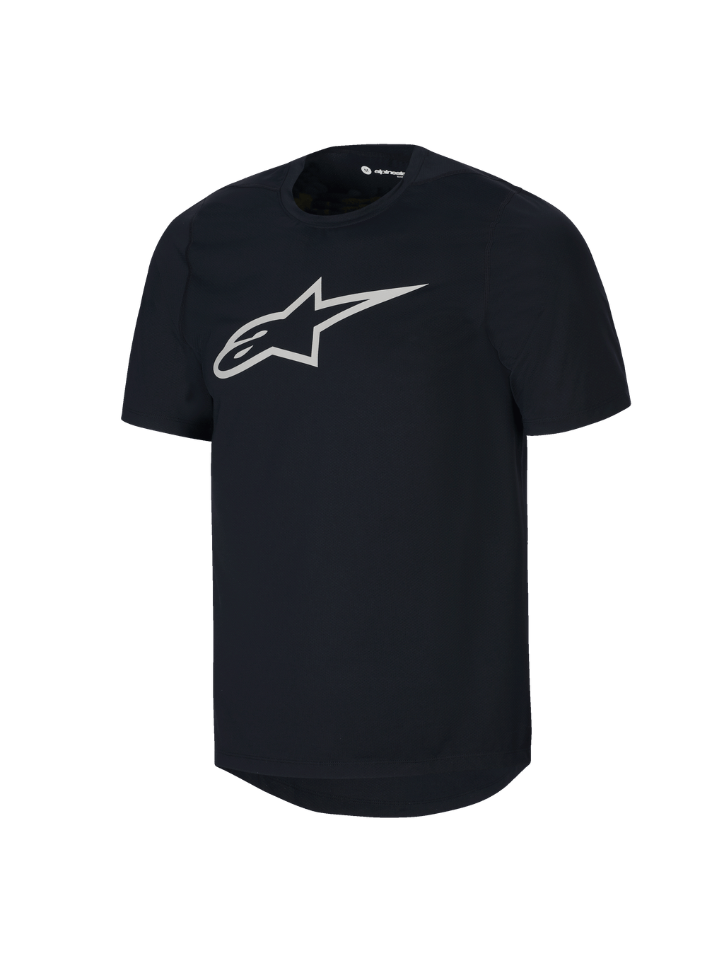 Jersey de manga corta Alpinestars Youth A-Dura, camiseta de MTB negra, gran logotipo blanco de Astars en el pecho, diseño de cuello redondo, prenda de alto rendimiento para ciclismo de montaña casual