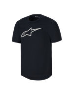 Jersey de manga corta Alpinestars Youth A-Dura, camiseta de MTB negra, gran logotipo blanco de Astars en el pecho, diseño de cuello redondo, prenda de alto rendimiento para ciclismo de montaña casual
