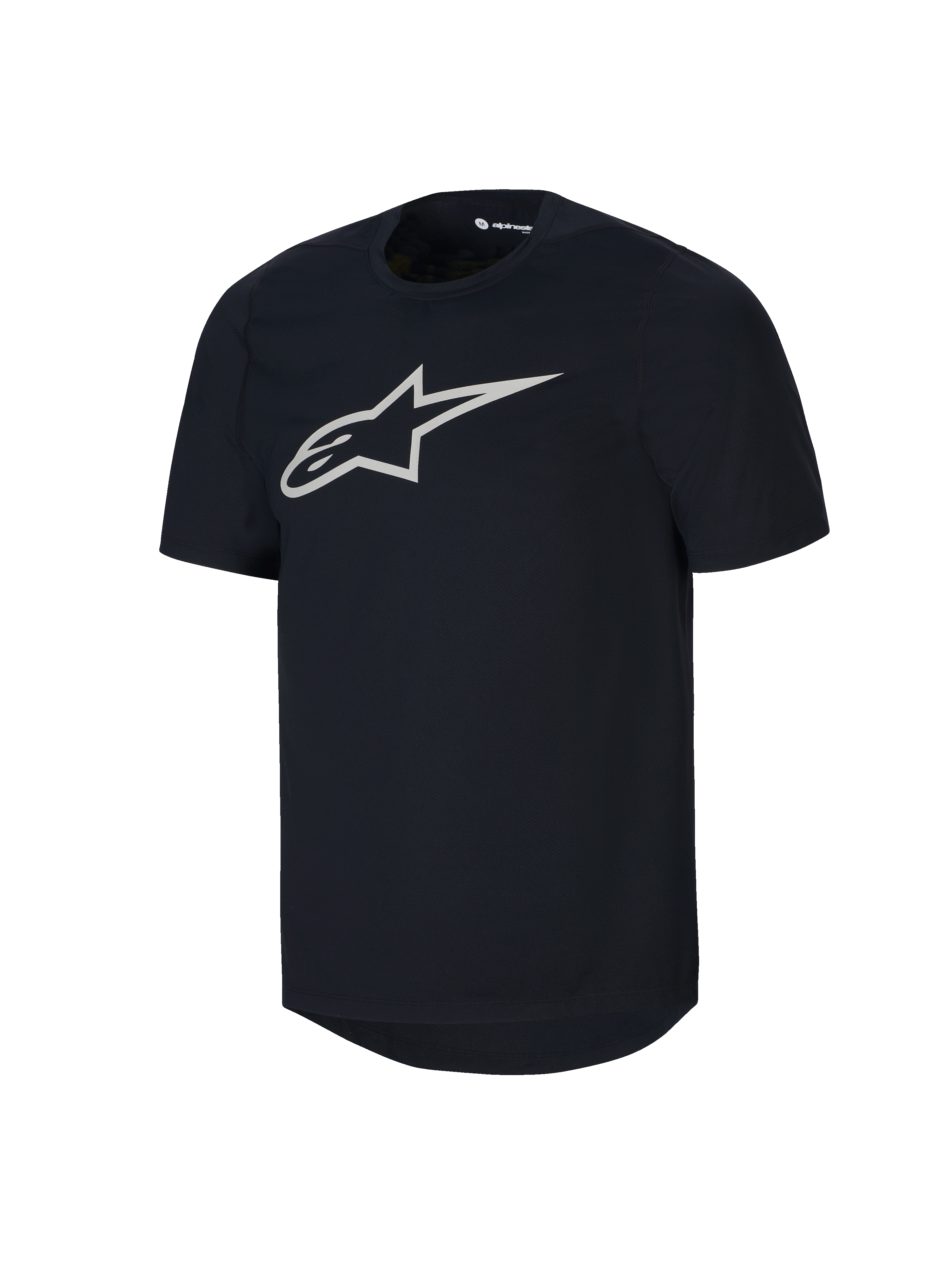 Jersey de manga corta Alpinestars Youth A-Dura, camiseta de MTB negra, gran logotipo blanco de Astars en el pecho, diseño de cuello redondo, prenda de alto rendimiento para ciclismo de montaña casual