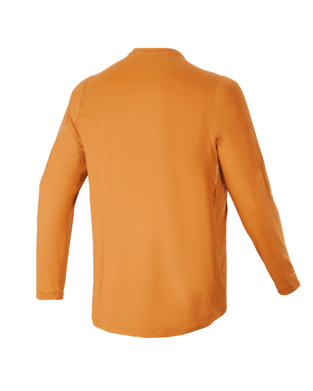 Alpinestars Youth A-Dura Rocker Jersey de manga larga, dorado oscuro, vista trasera que muestra el dobladillo de cola caída, tejido técnico con absorción de humedad para ciclismo de montaña juvenil