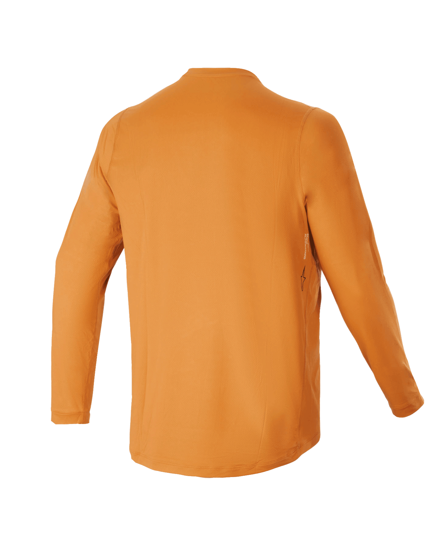 Alpinestars Youth A-Dura Rocker Jersey de manga larga, dorado oscuro, vista trasera que muestra el dobladillo de cola caída, tejido técnico con absorción de humedad para ciclismo de montaña juvenil