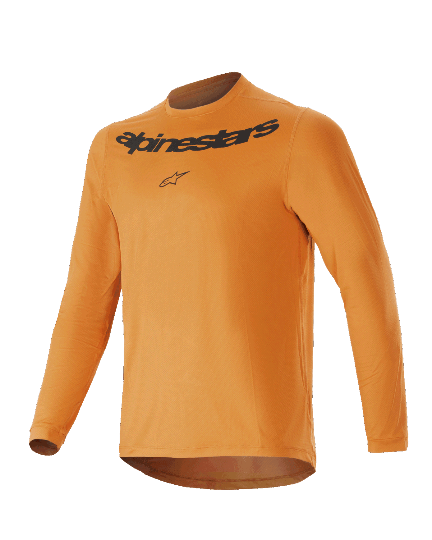 Jersey de manga larga Alpinestars Youth A-Dura Rocker, dorado oscuro, con el nombre y logotipo de Alpinestars en negro en el pecho, cuello redondo, dobladillo trasero más largo, ropa ligera de alto rendimiento para bicicleta de montaña