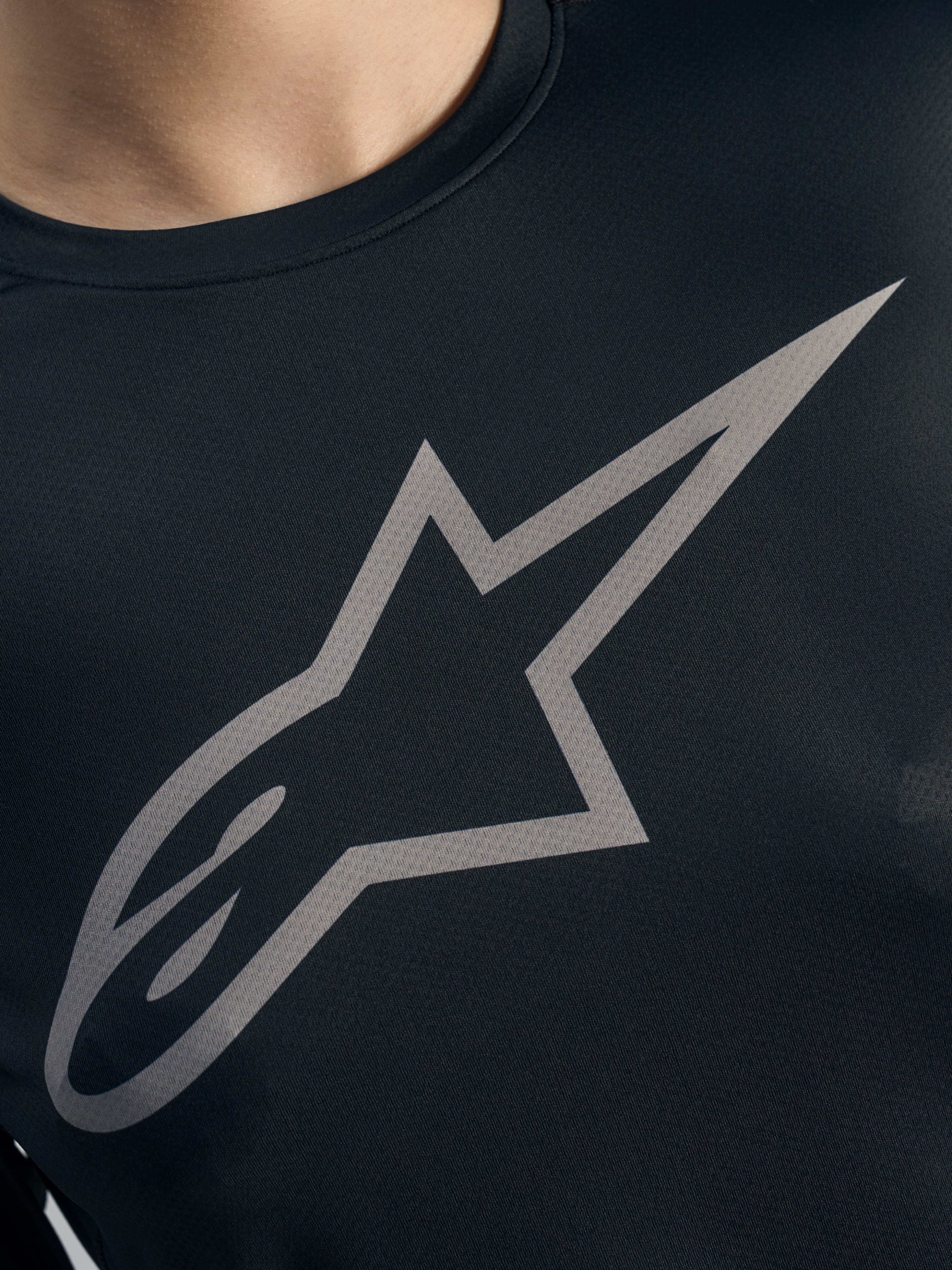 Logo gris de Alpinestars en jersey negro Stella A-Dura Ride de manga larga, tejido jacquard de MTB para mujer.