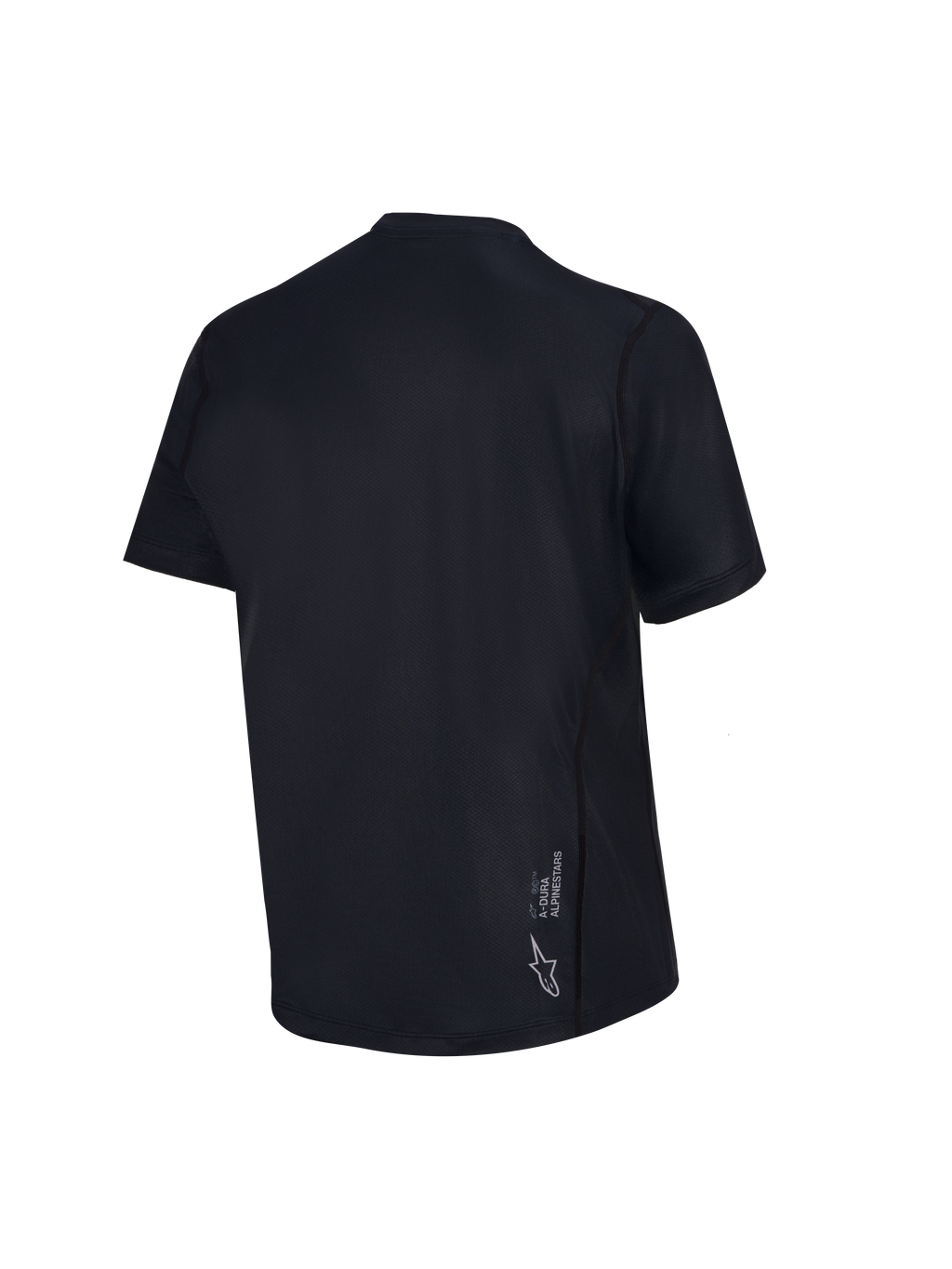 Jersey Stella A-Dura Ride para mujer, vista trasera negra de manga corta para MTB con logotipo Astars blanco.