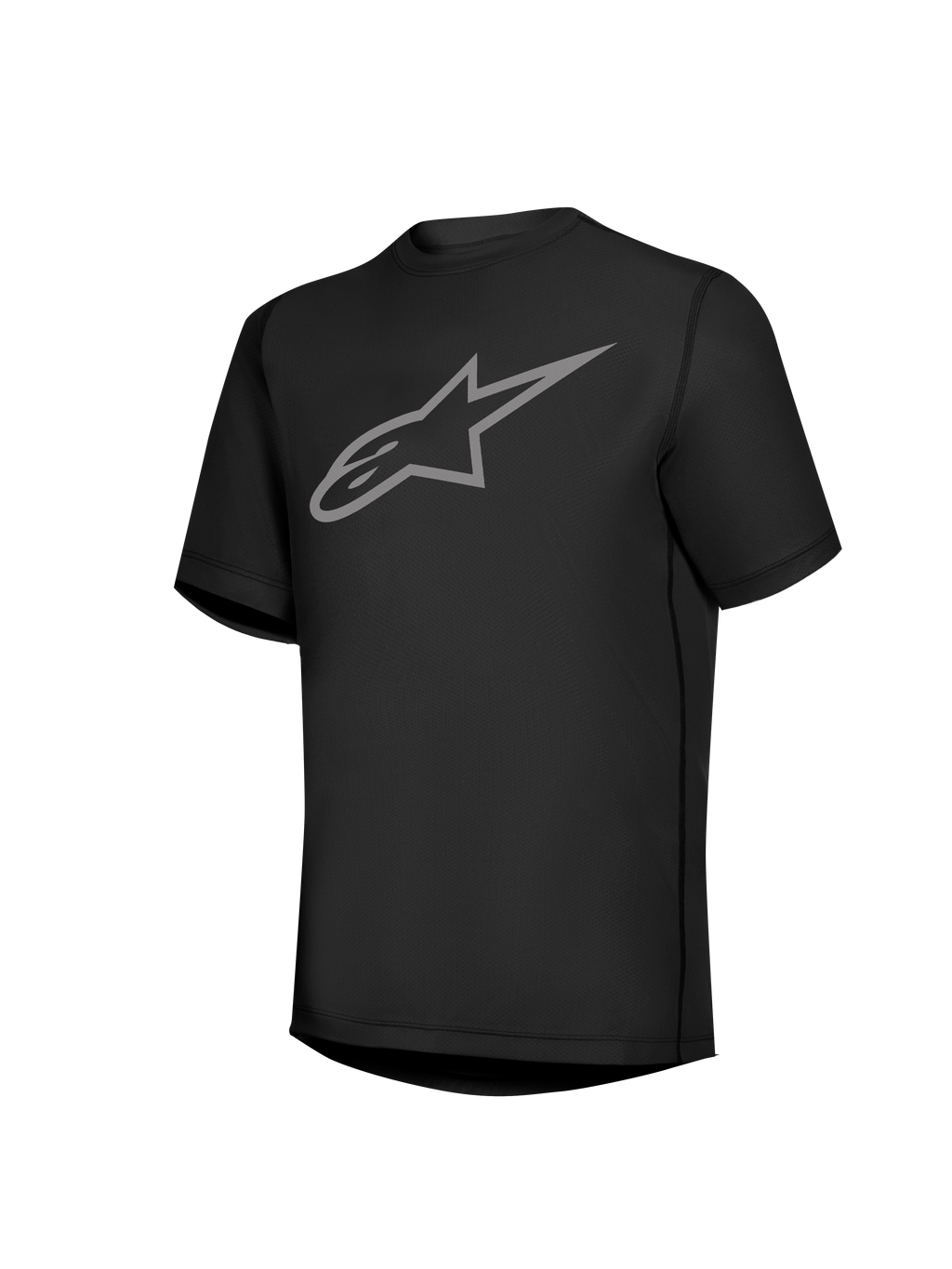 Jersey negro Stella A-Dura Ride de manga corta, logo Astars gris en el pecho, ropa técnica de MTB para mujer.