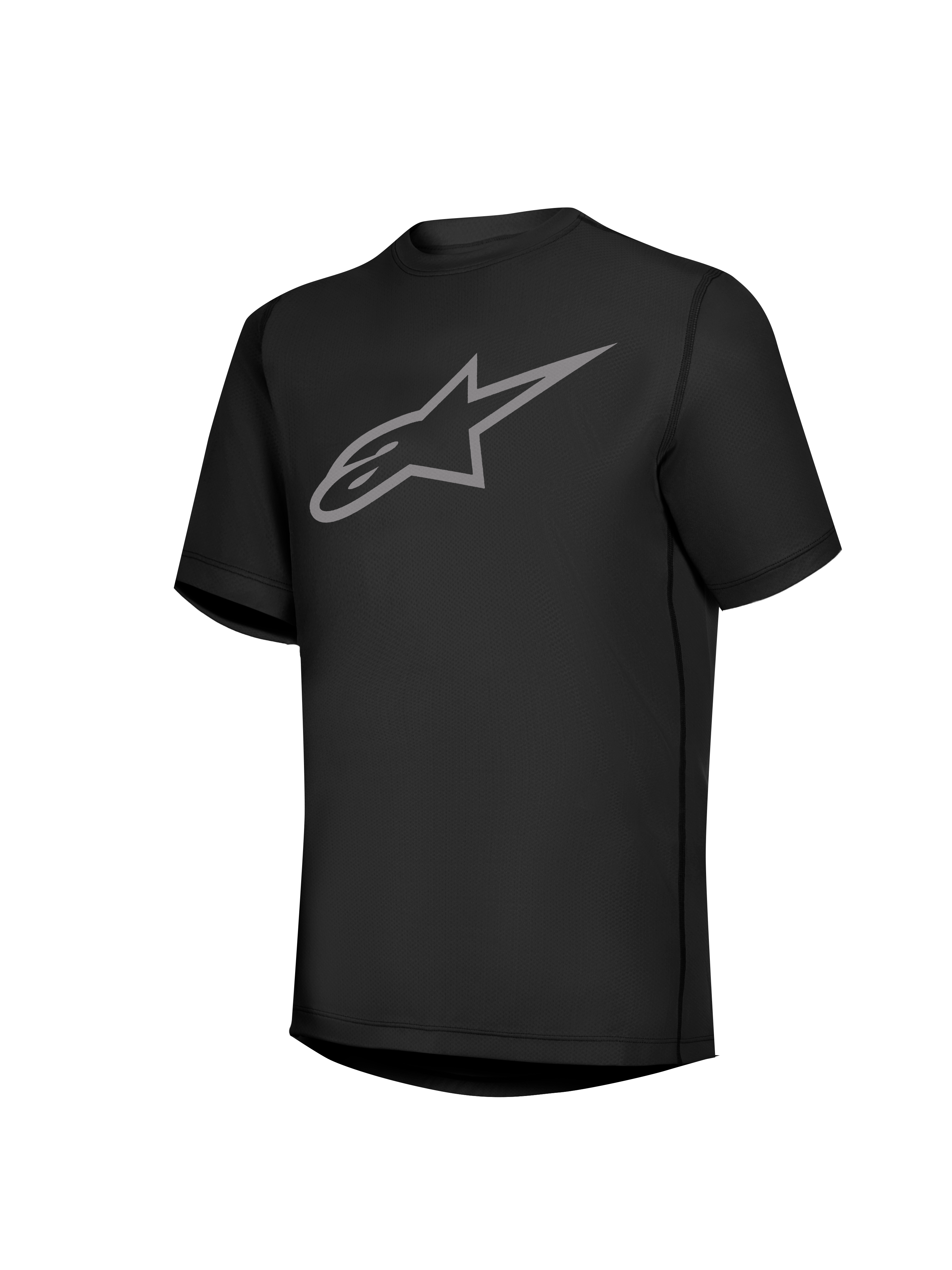 Jersey negro Stella A-Dura Ride de manga corta, logo Astars gris en el pecho, ropa técnica de MTB para mujer.