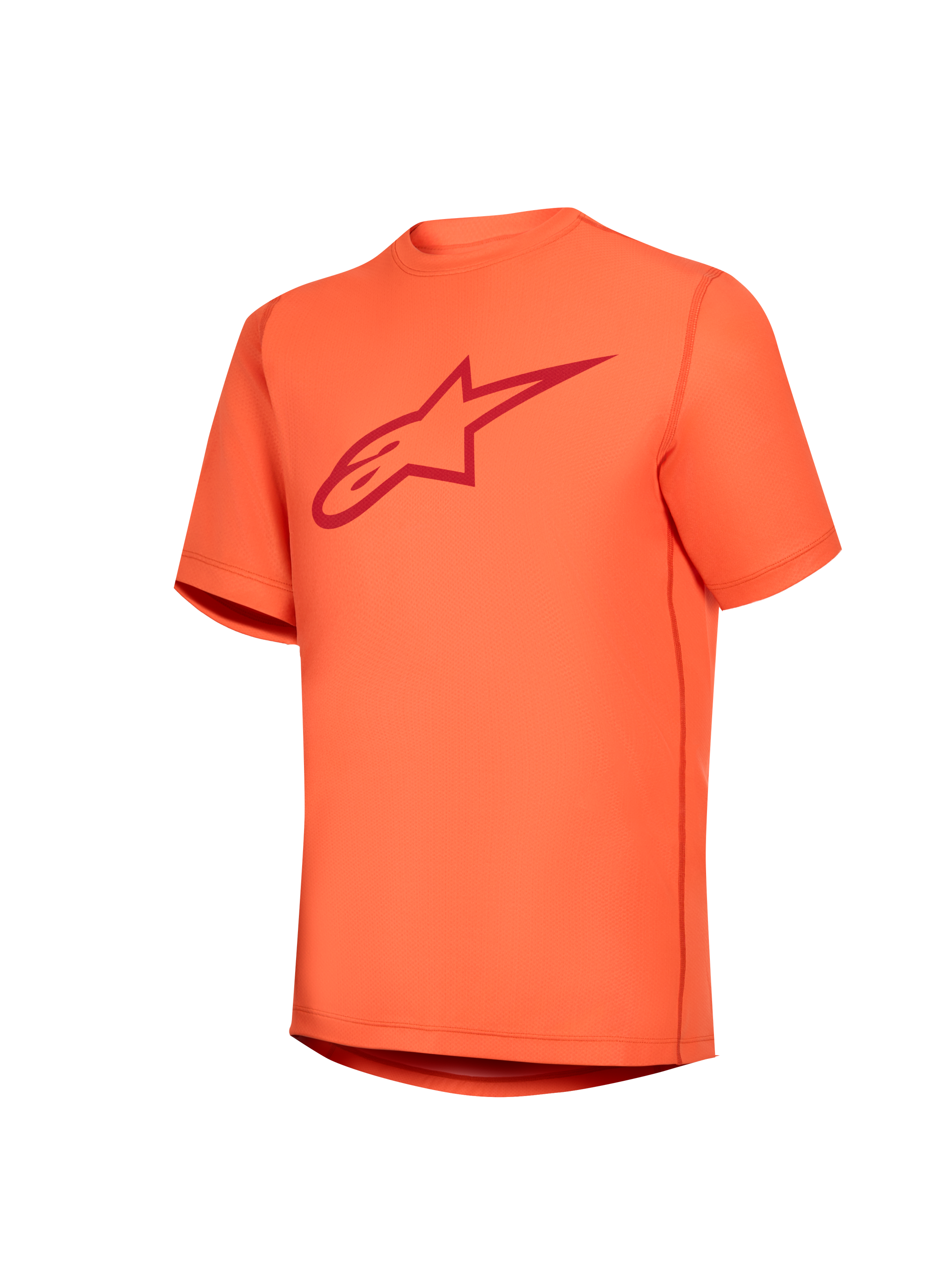 Jersey naranja Stella A-Dura Ride de mujer, manga corta con logo Astars rojo, ropa técnica de alto rendimiento para MTB