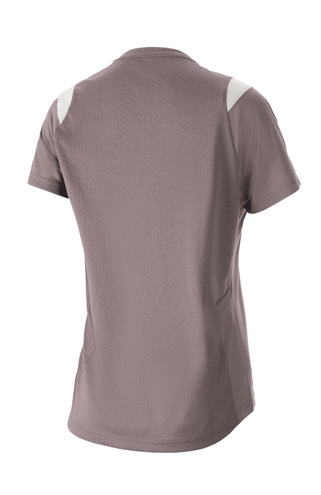 Alpinestars Stella Alps Escape Jersey de manga corta para mujer, gris Sparrow con detalles blancos en los hombros, vista posterior con amplia malla perforada para ventilación, tejido DriRelease que absorbe la humedad, ropa de ciclismo de montaña para mujer