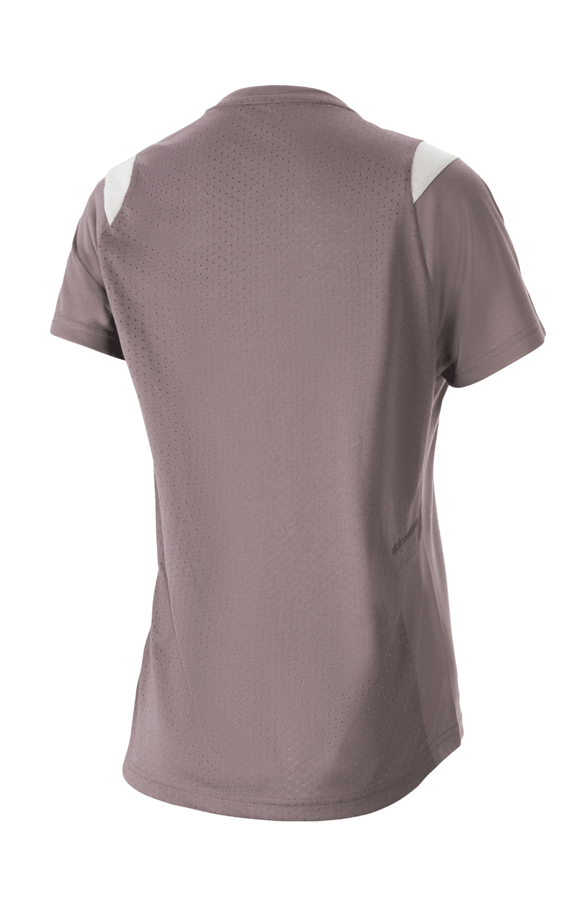 Alpinestars Stella Alps Escape Jersey de manga corta para mujer, gris Sparrow con detalles blancos en los hombros, vista posterior con amplia malla perforada para ventilación, tejido DriRelease que absorbe la humedad, ropa de ciclismo de montaña para mujer