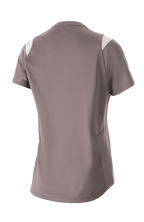 Alpinestars Stella Alps Escape Jersey de manga corta para mujer, gris Sparrow con detalles blancos en los hombros, vista posterior con amplia malla perforada para ventilación, tejido DriRelease que absorbe la humedad, ropa de ciclismo de montaña para mujer