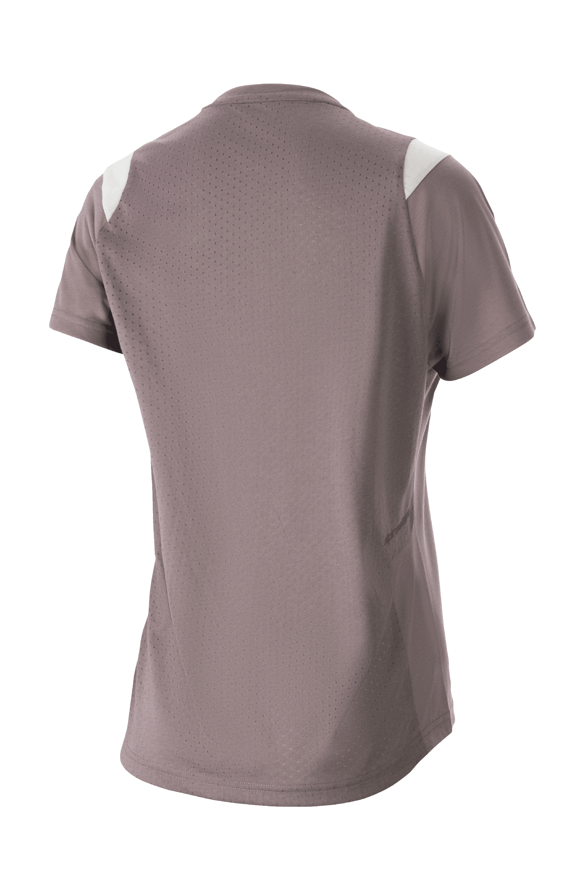 Alpinestars Stella Alps Escape Jersey de manga corta para mujer, gris Sparrow con detalles blancos en los hombros, vista posterior con amplia malla perforada para ventilación, tejido DriRelease que absorbe la humedad, ropa de ciclismo de montaña para mujer