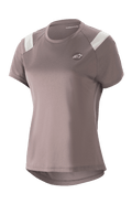Alpinestars Stella Alps Escape Jersey para mujer, camiseta de MTB de manga corta, gris Sparrow con detalles blancos en los hombros, paneles de malla perforada para transpirabilidad, dobladillo trasero curvado, pequeño logo circular Astar en el pecho y ajuste deportivo casual para ciclismo de montaña